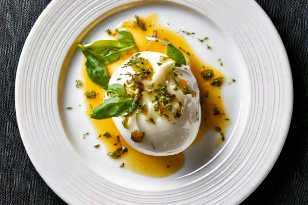 teller mit bueffel burrata und pest