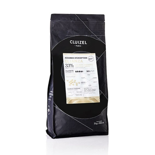 Weiße Kuvertüre Callets, Grandes Teneurs, Elianza Ivoire 33 % Frankreich, Manufacture Cluizel, 3 kg